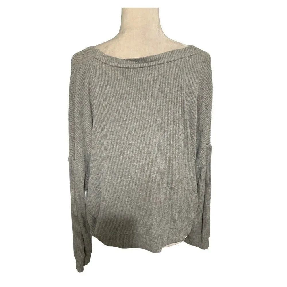 sundry womens solid gray long sleeve oversized sweater top 1 small